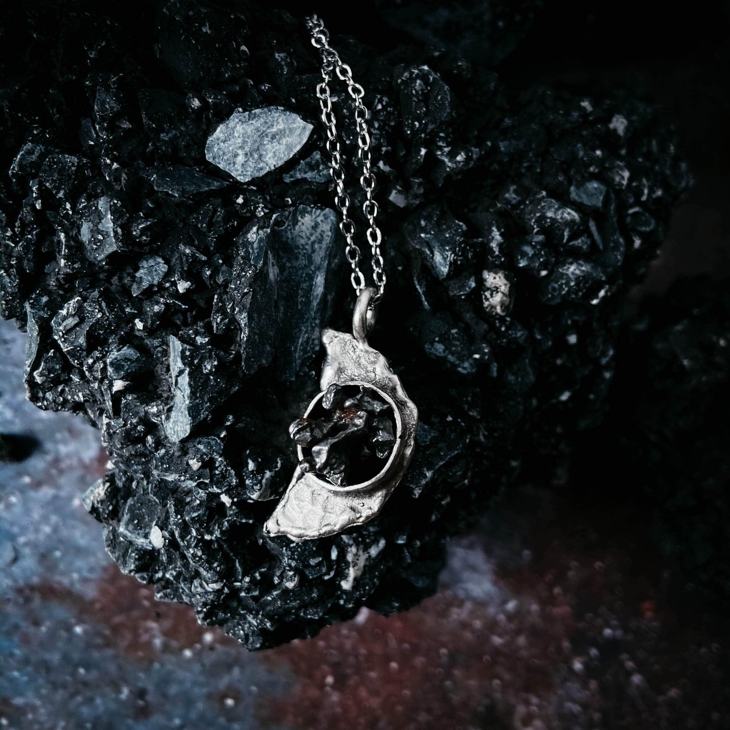 Yugen Handmade Necklace Crescent Moon Necklace with Authentic Meteorite Crescent Moon Necklace with Authentic Meteorite
