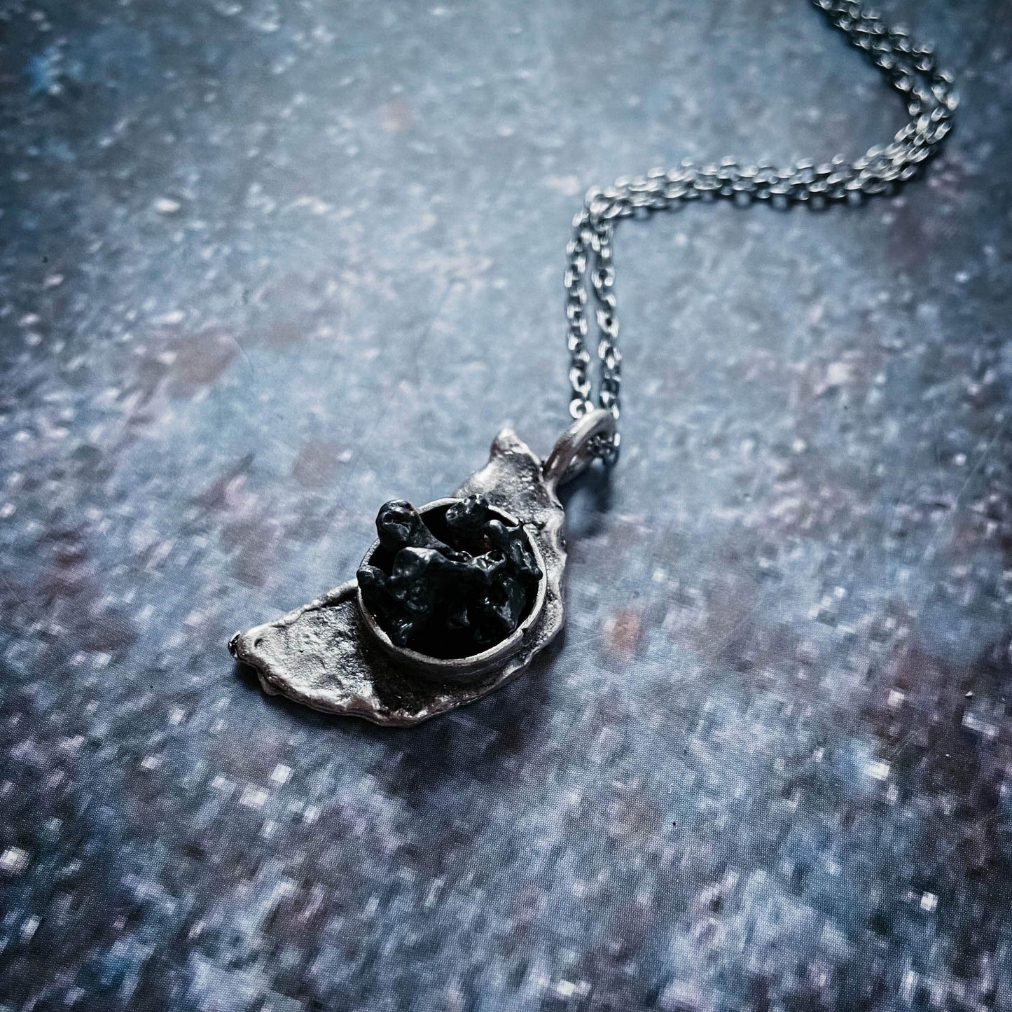 Yugen Handmade Necklace Crescent Moon Necklace with Authentic Meteorite Crescent Moon Necklace with Authentic Meteorite