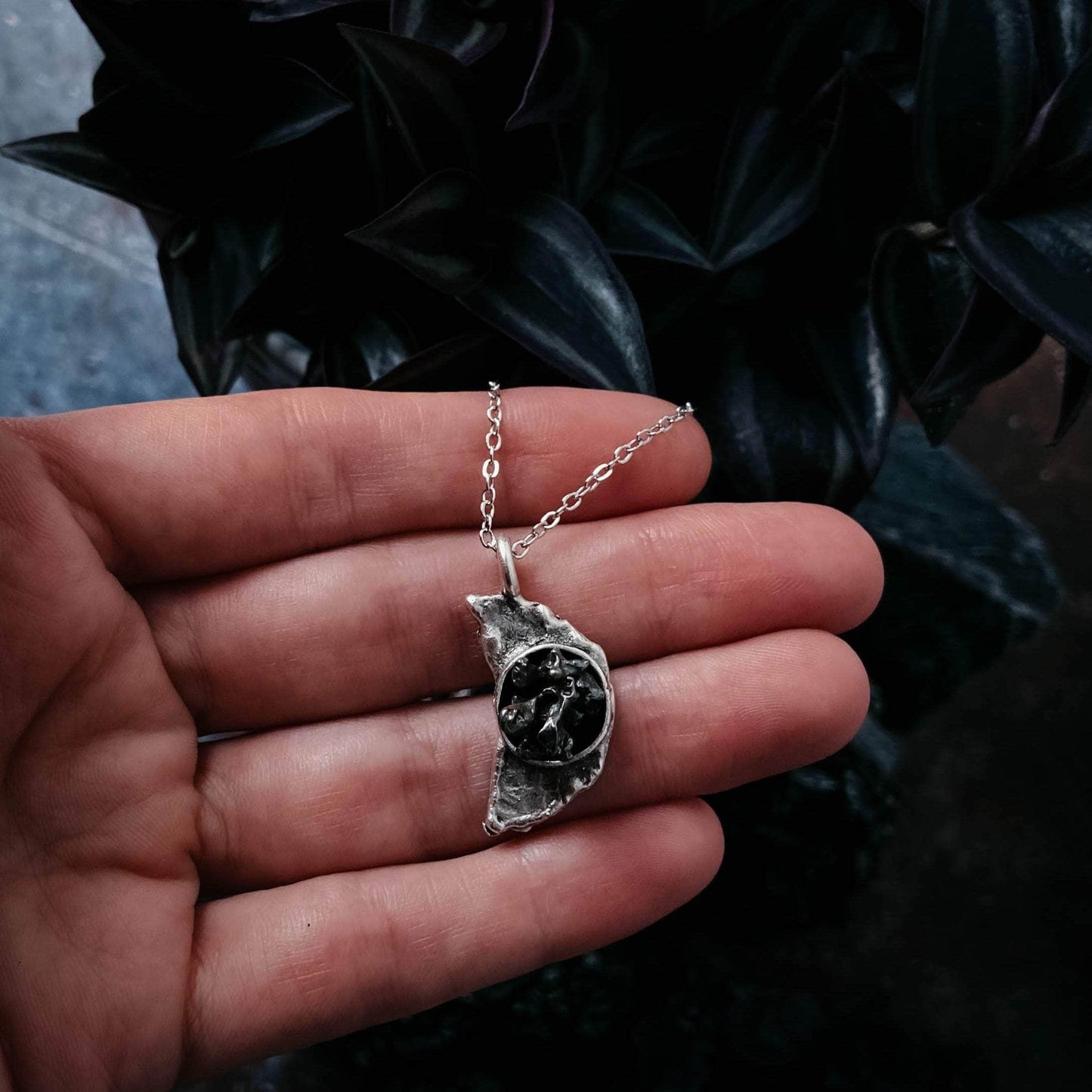 Yugen Handmade Necklace Crescent Moon Necklace with Authentic Meteorite Crescent Moon Necklace with Authentic Meteorite