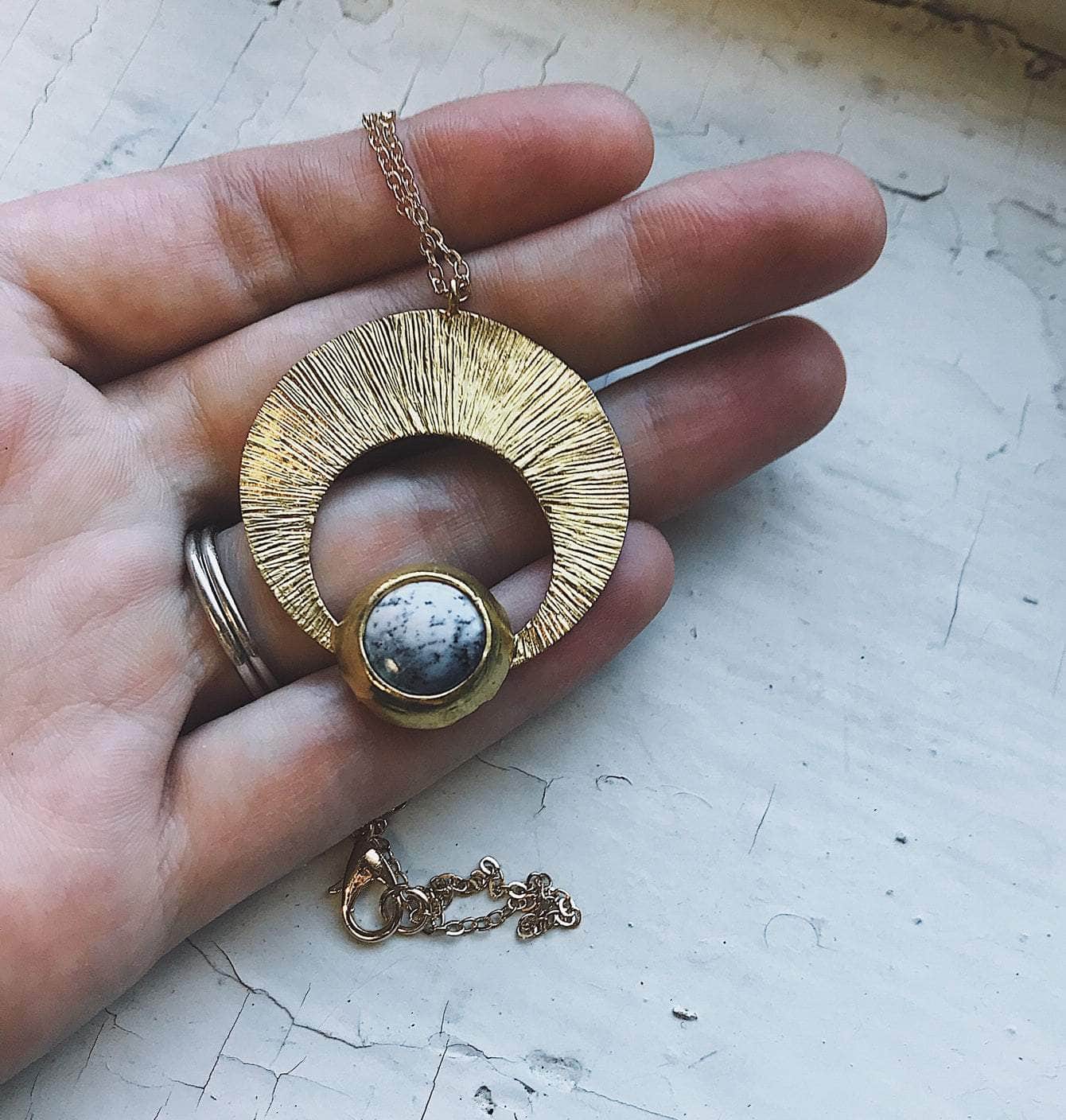 Yugen Handmade Necklace Crescent Moon Pendant with Dendritic Agate Crescent Moon Pendant with Dendritic Agate