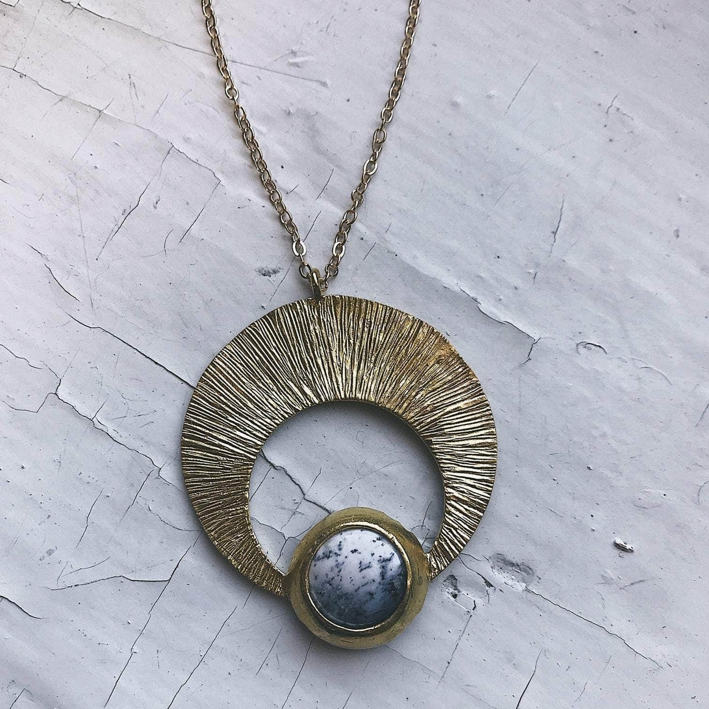 Yugen Handmade Necklace Crescent Moon Pendant with Dendritic Agate Crescent Moon Pendant with Dendritic Agate
