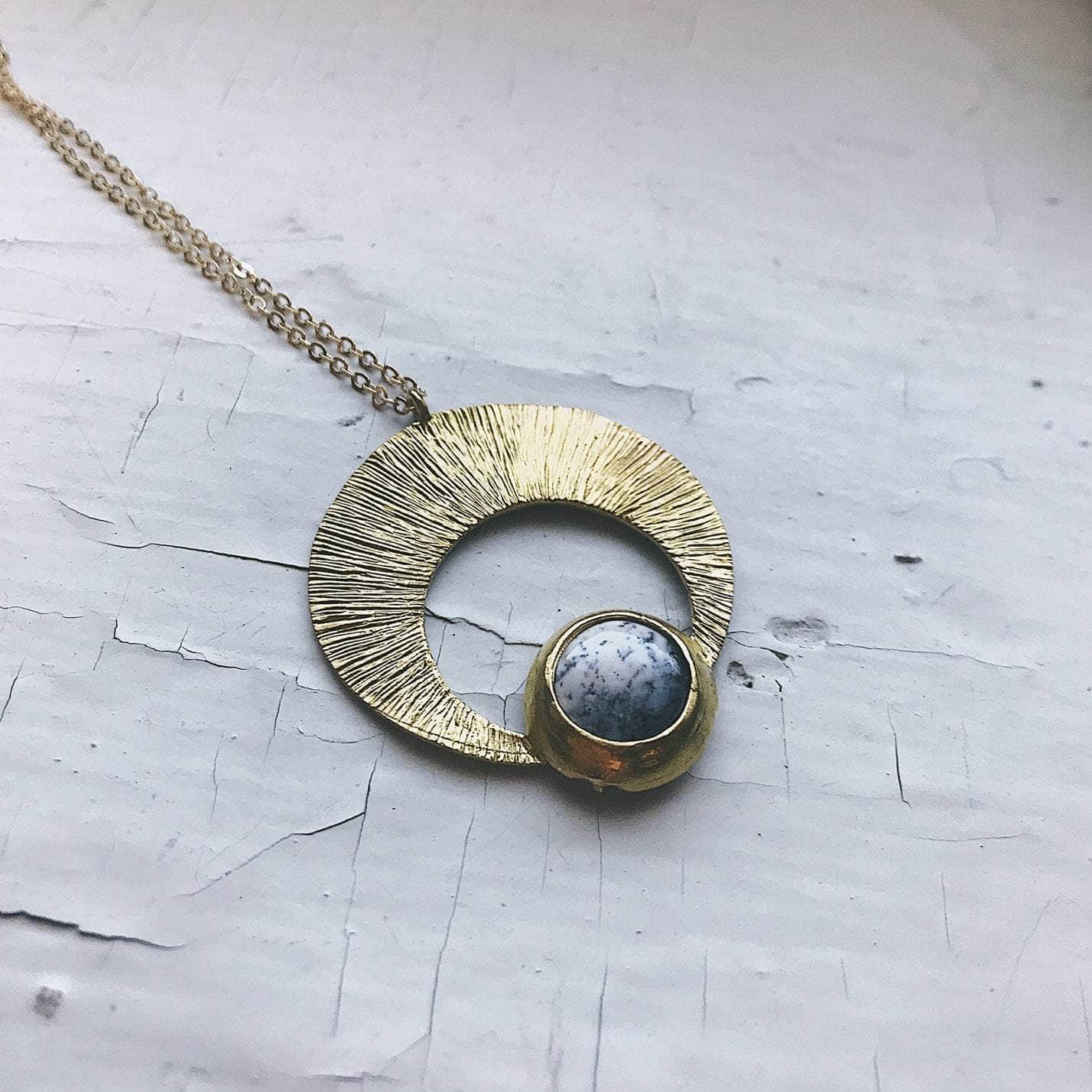 Yugen Handmade Necklace Crescent Moon Pendant with Dendritic Agate Crescent Moon Pendant with Dendritic Agate