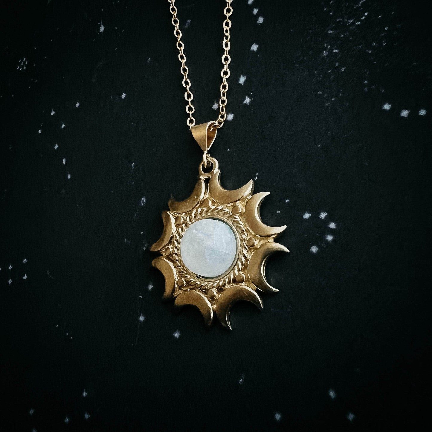 Yugen Handmade Necklace Lunar Witch Necklace - Rainbow Moonstone Pendant Lunar Witch Necklace - Rainbow Moonstone Pendant