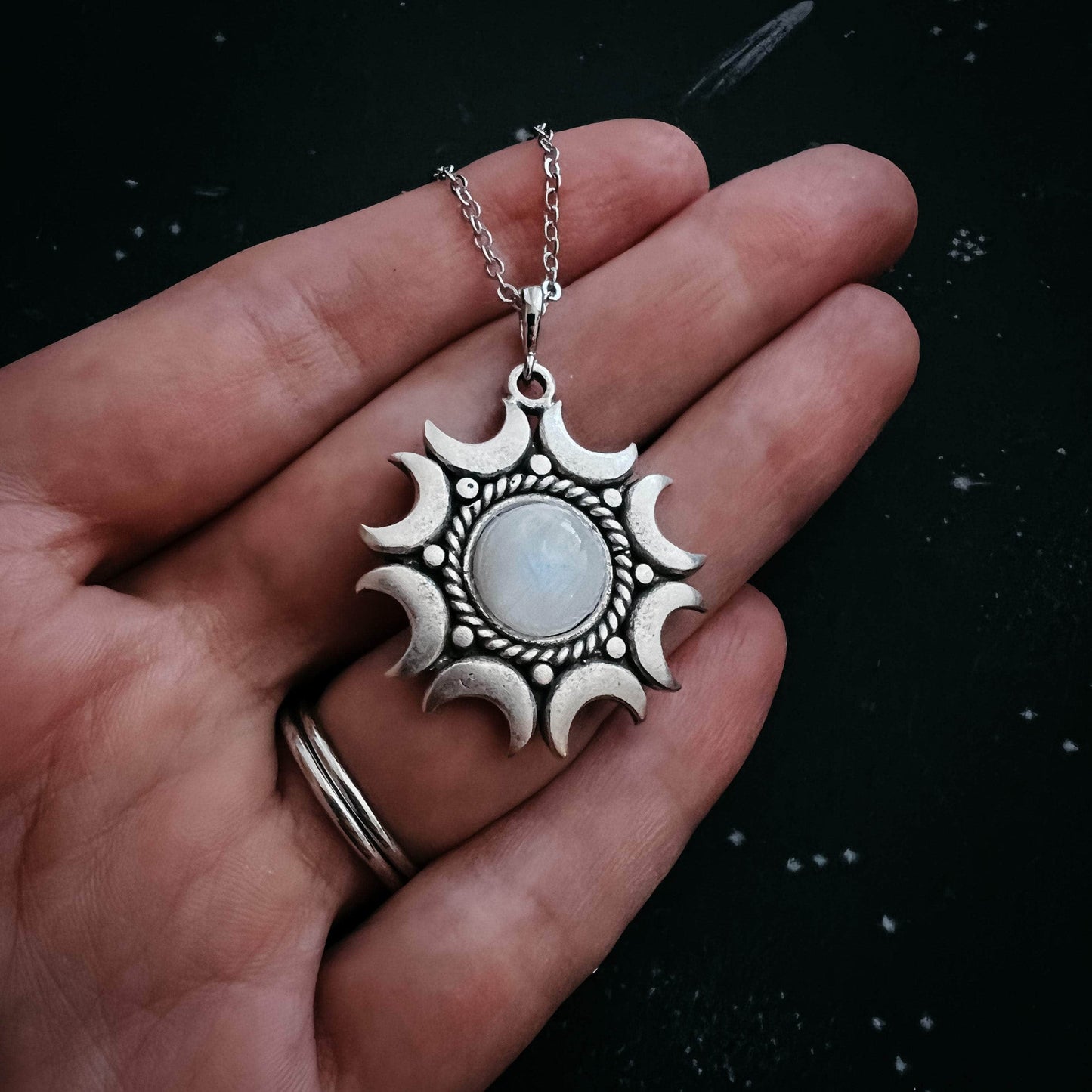 Yugen Handmade Necklace Lunar Witch Necklace - Rainbow Moonstone Pendant Lunar Witch Necklace - Rainbow Moonstone Pendant