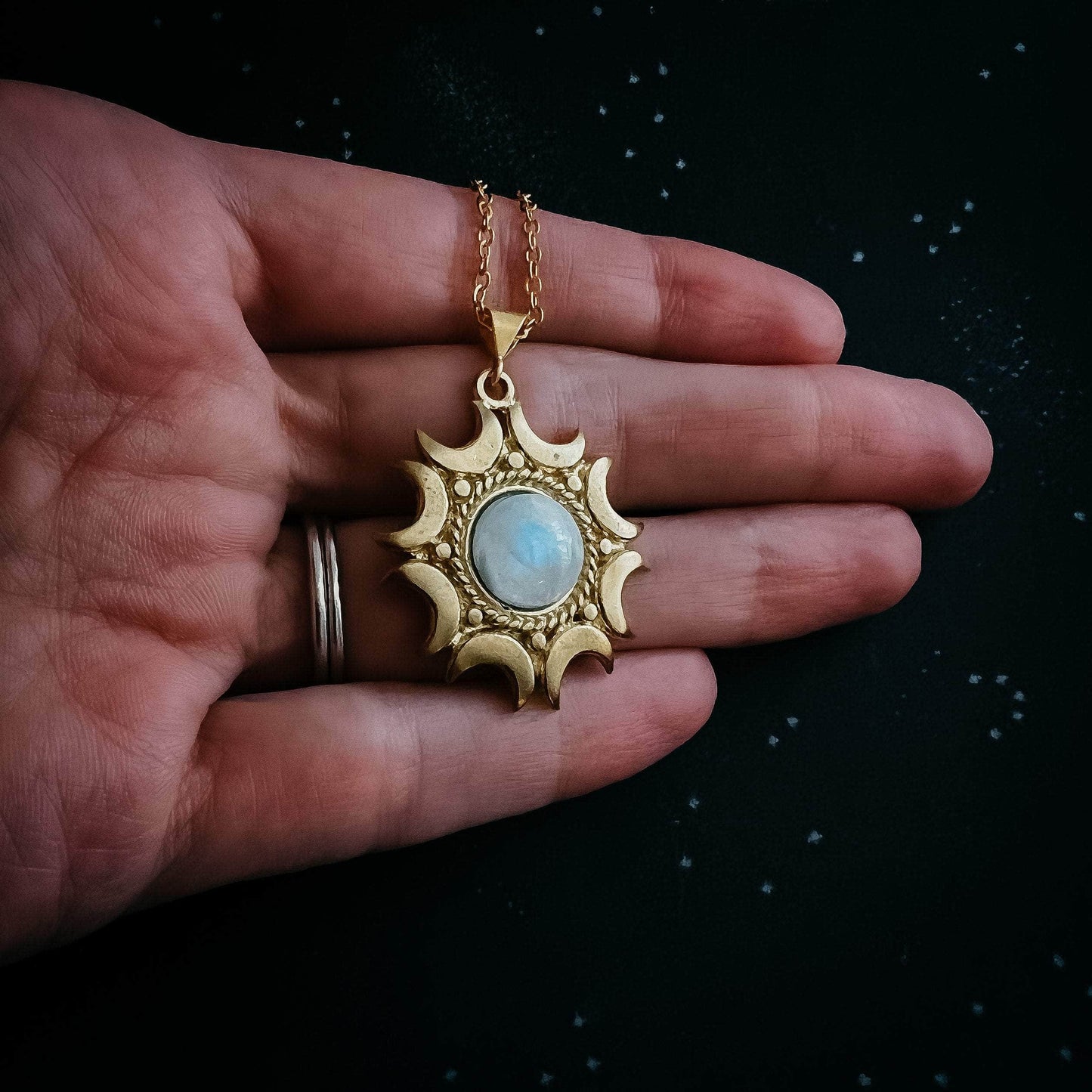 Yugen Handmade Necklace Lunar Witch Necklace - Rainbow Moonstone Pendant Lunar Witch Necklace - Rainbow Moonstone Pendant