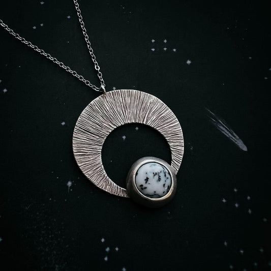 Yugen Handmade Necklace Silver Crescent Moon Pendant with Dendritic Agate Crescent Moon Pendant with Dendritic Agate