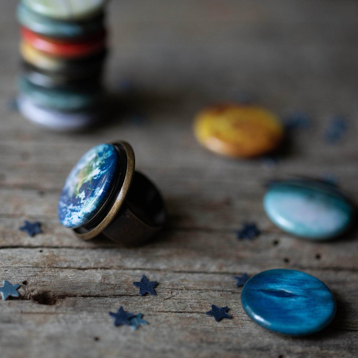 Yugen Handmade Ring Antique Bronze Tone / No Pluto Interchangeable Solar System Ring Interchangeable Solar System Ring