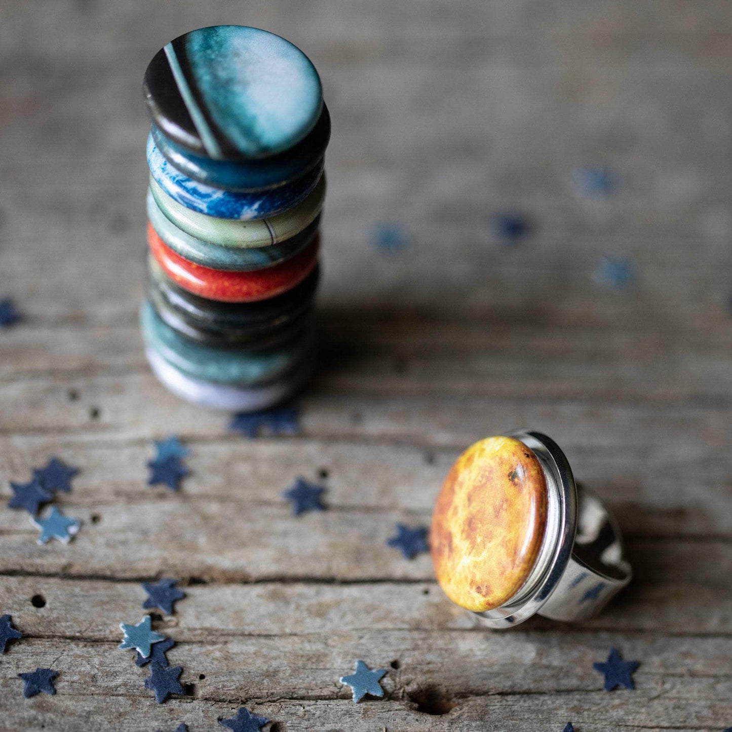Yugen Handmade Ring Silver Tone / No Pluto Interchangeable Solar System Ring Interchangeable Solar System Ring