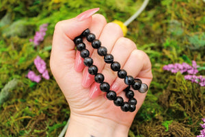 6-11 Crystals Crystal Black Agate - Security Round Bead Gemstone Bracelets