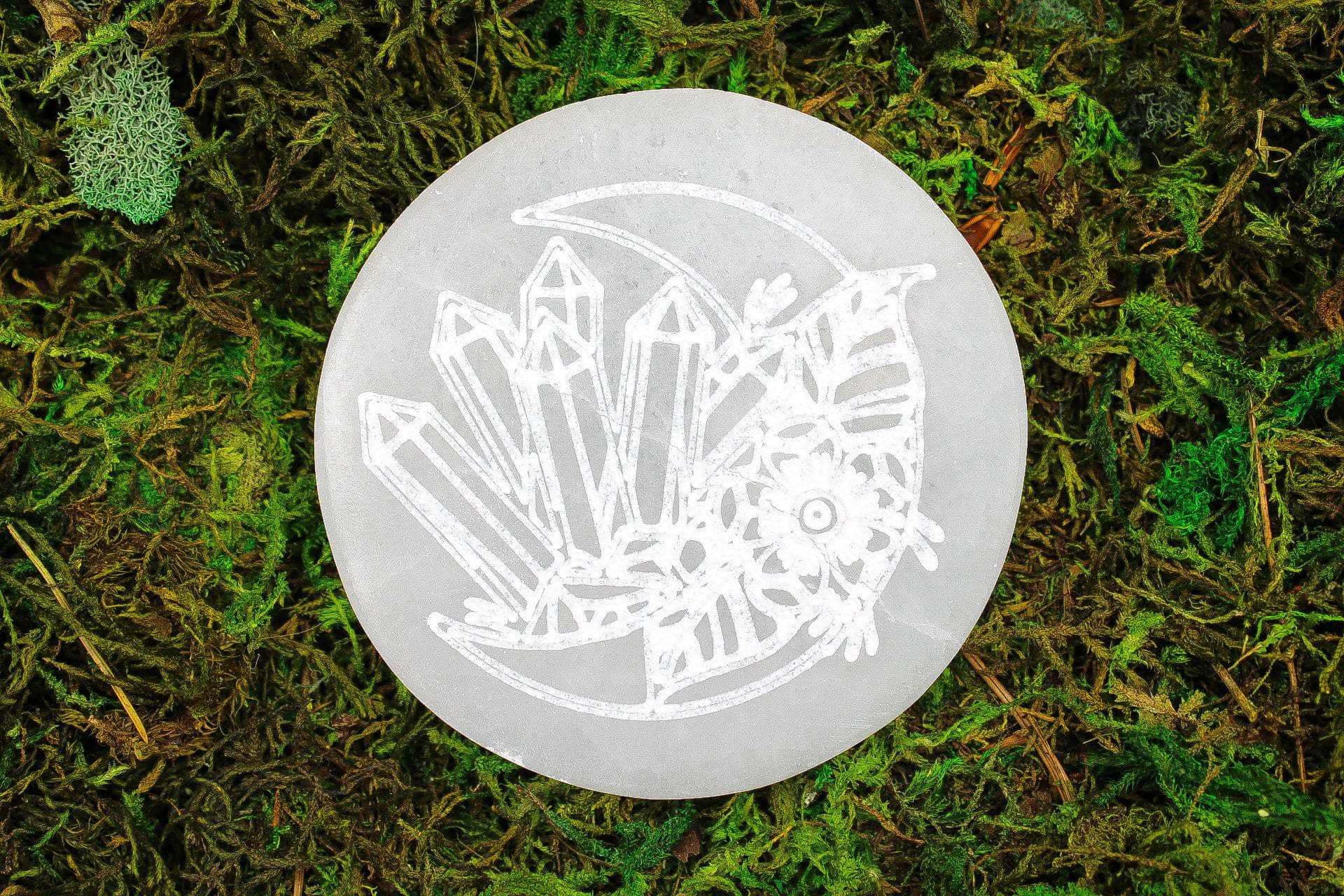 6-11 Crystals Crystal, decor Crystal moon Selenite Carved Charging Plates 4.25"