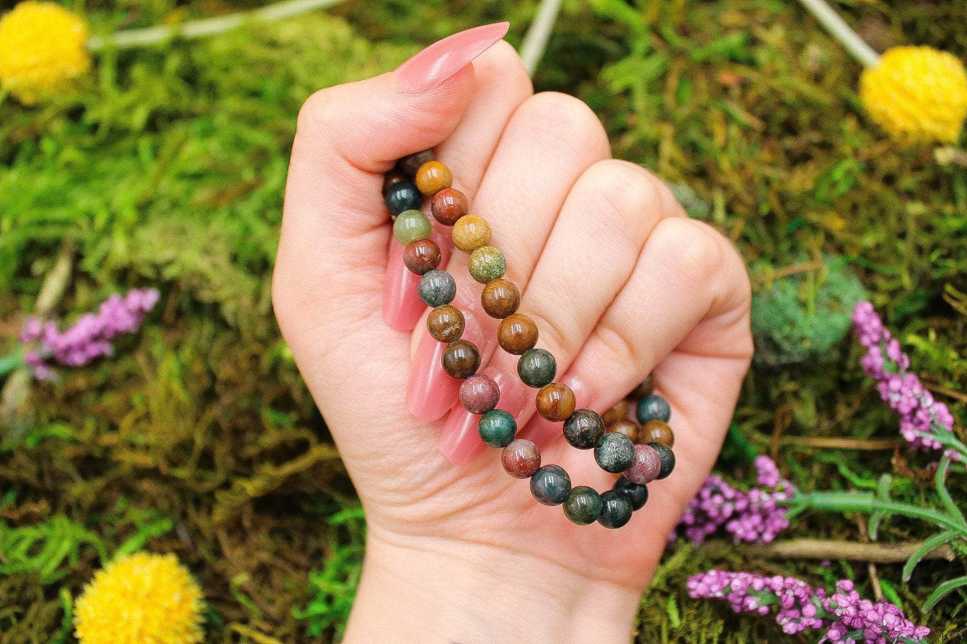 6-11 Crystals Crystal Fancy Jasper - Tranquility Round Bead Gemstone Bracelets