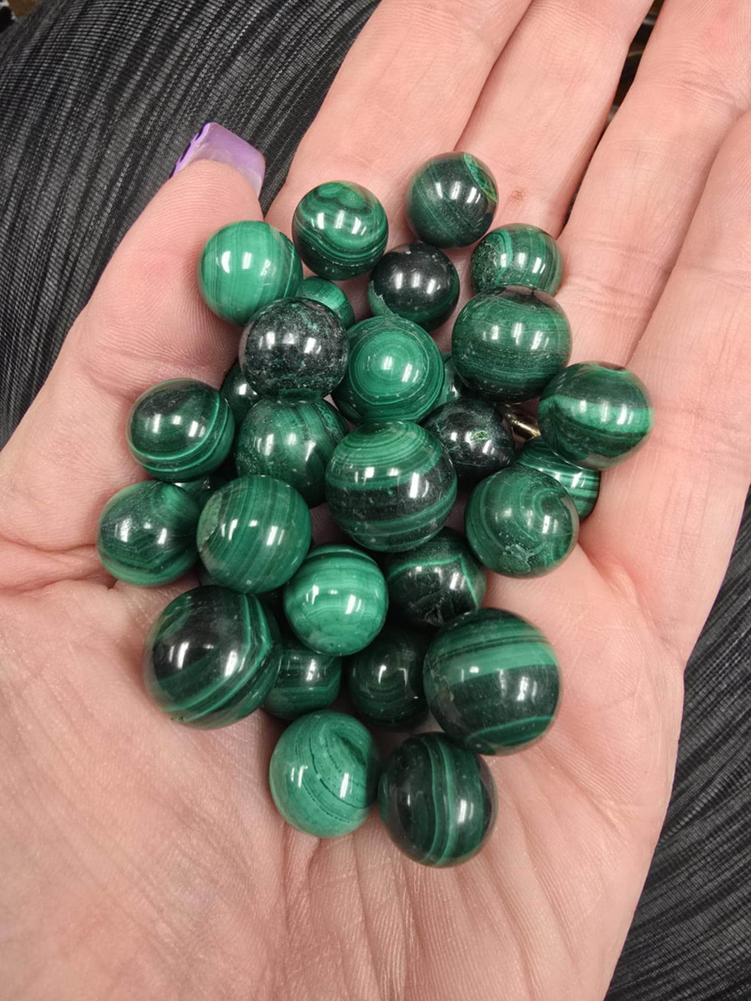 6-11 Crystals Crystal Genuine Mini Malachite Spheres 12-14mm Genuine Mini Malachite Spheres 12-14mm