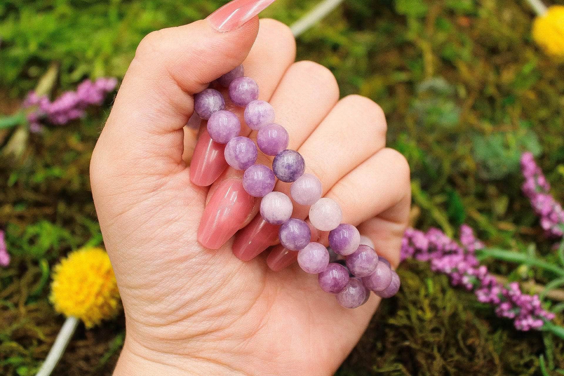 6-11 Crystals Crystal Lepidolite - Tranquility Round Bead Gemstone Bracelets