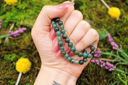 6-11 Crystals Crystal Moss Agate - Heart Healing Round Bead Gemstone Bracelets