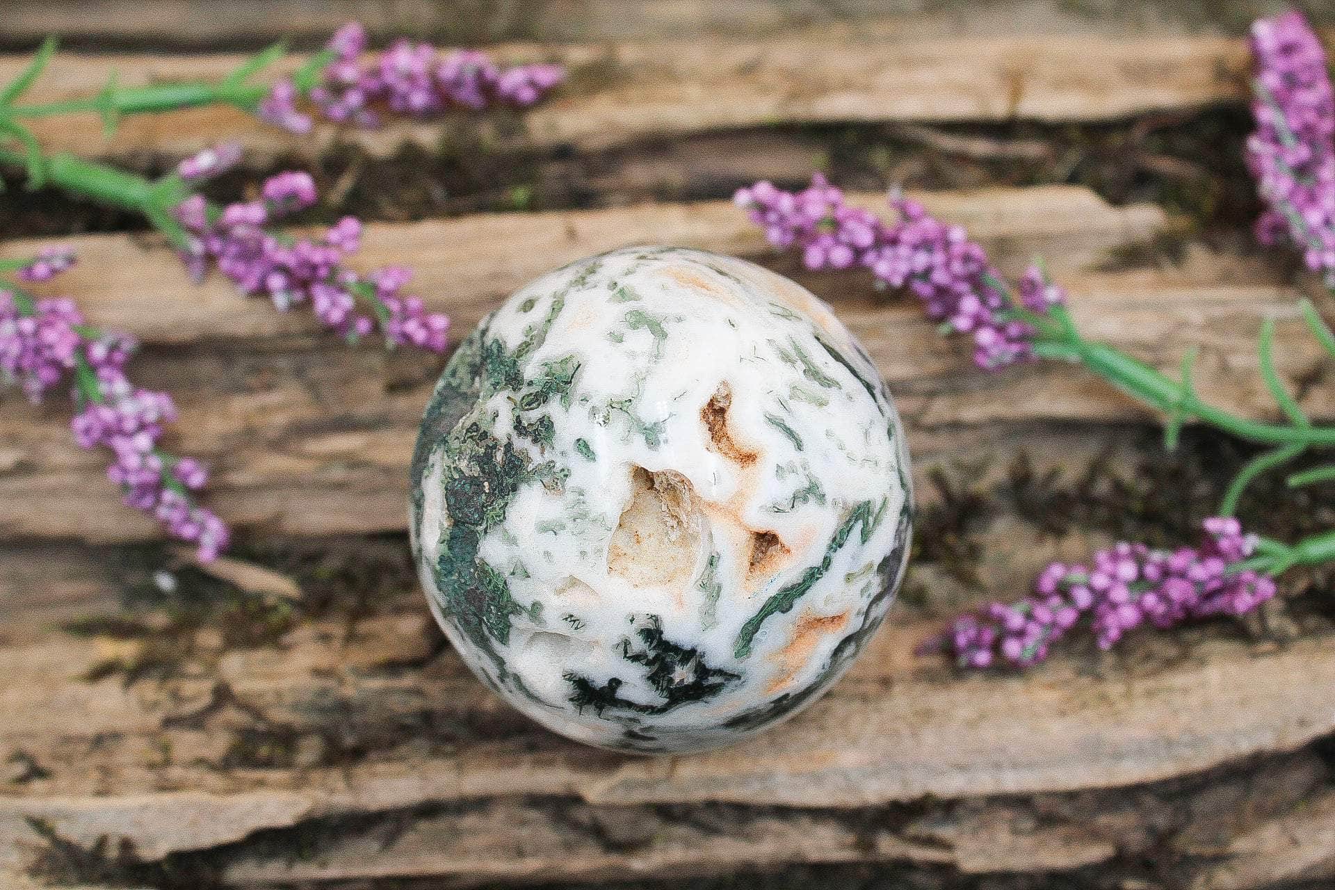 6-11 Crystals Crystal Moss Agate Sphere (ma-05) 55mm