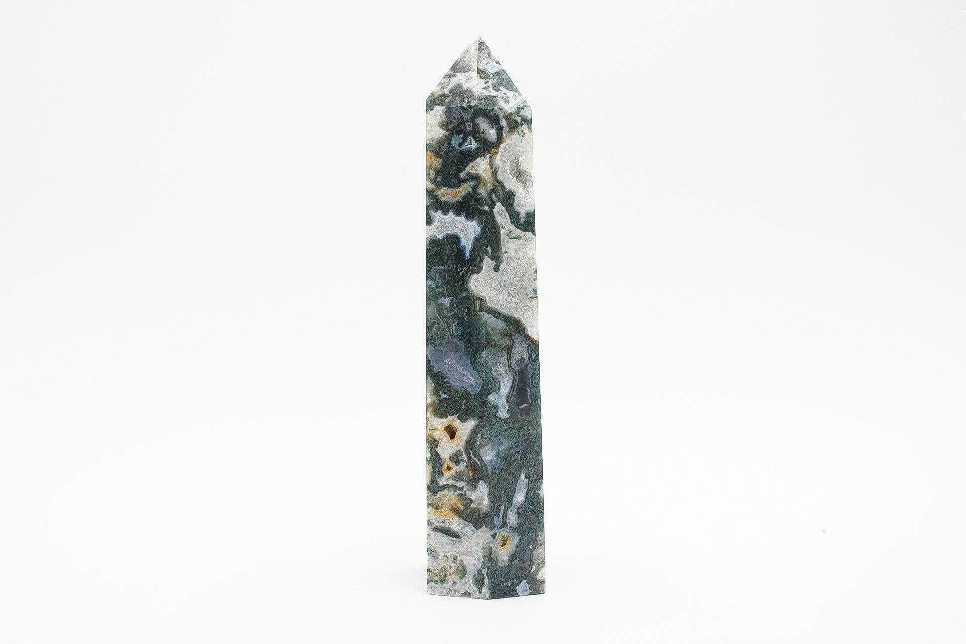 6-11 Crystals Crystal Moss Agate Tower 9" Tall!