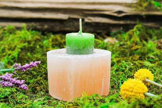 6-11 Crystals Crystal Peach Selenite Candleholder Peach Selenite Candleholder