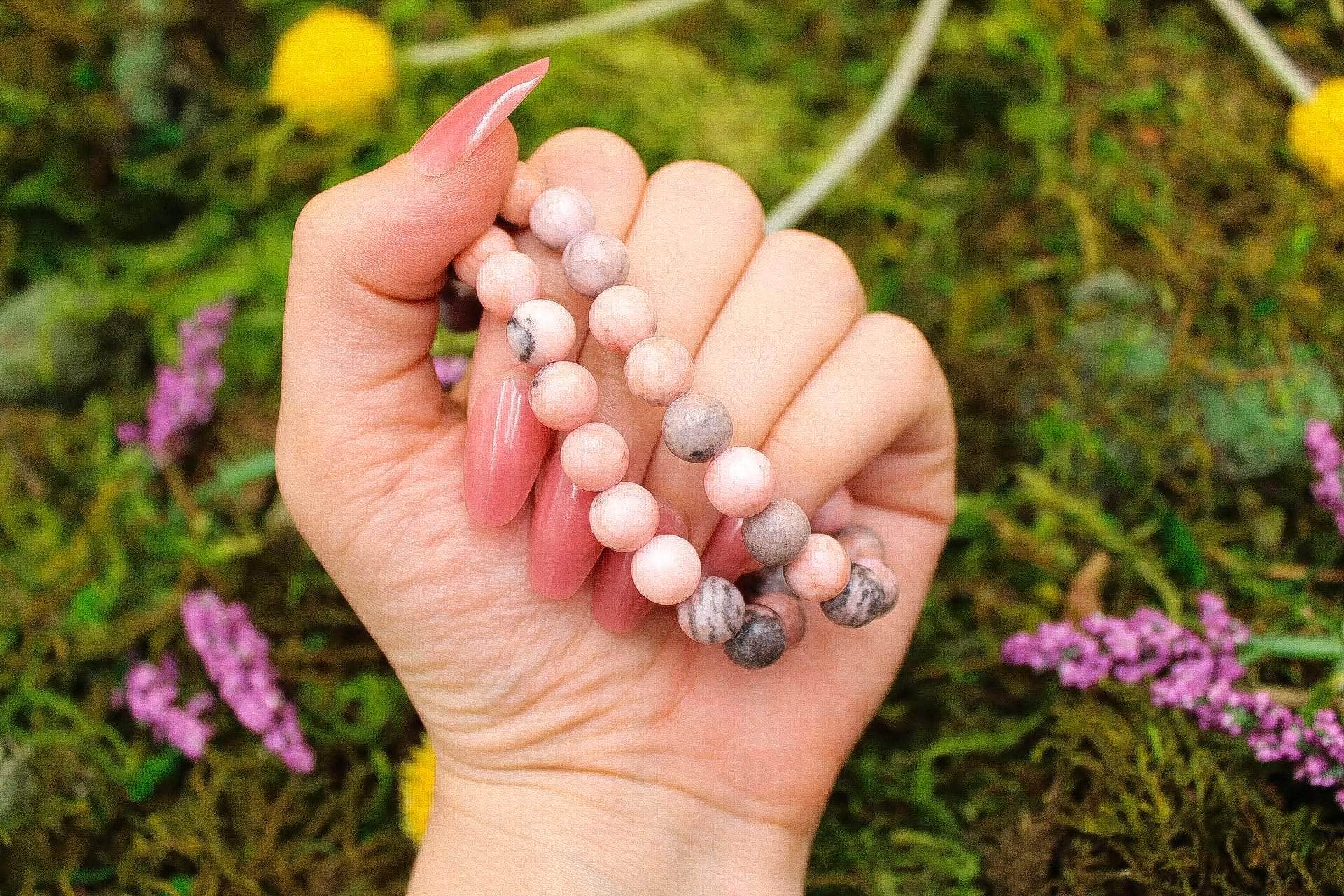 6-11 Crystals Crystal Pink Zebra Jasper - Balance Round Bead Gemstone Bracelets