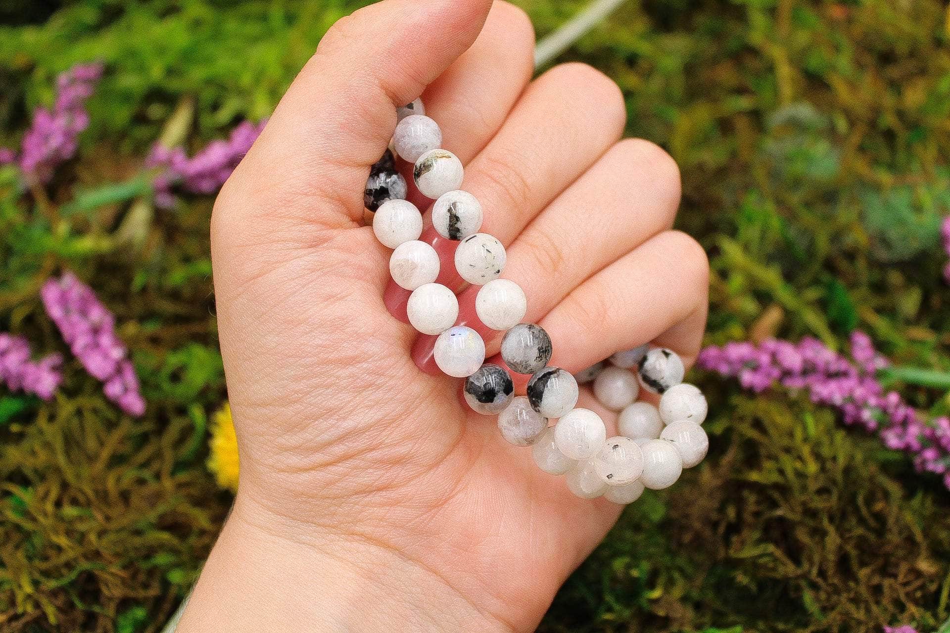 6-11 Crystals Crystal Rainbow Moonstone - Intuition Round Bead Gemstone Bracelets