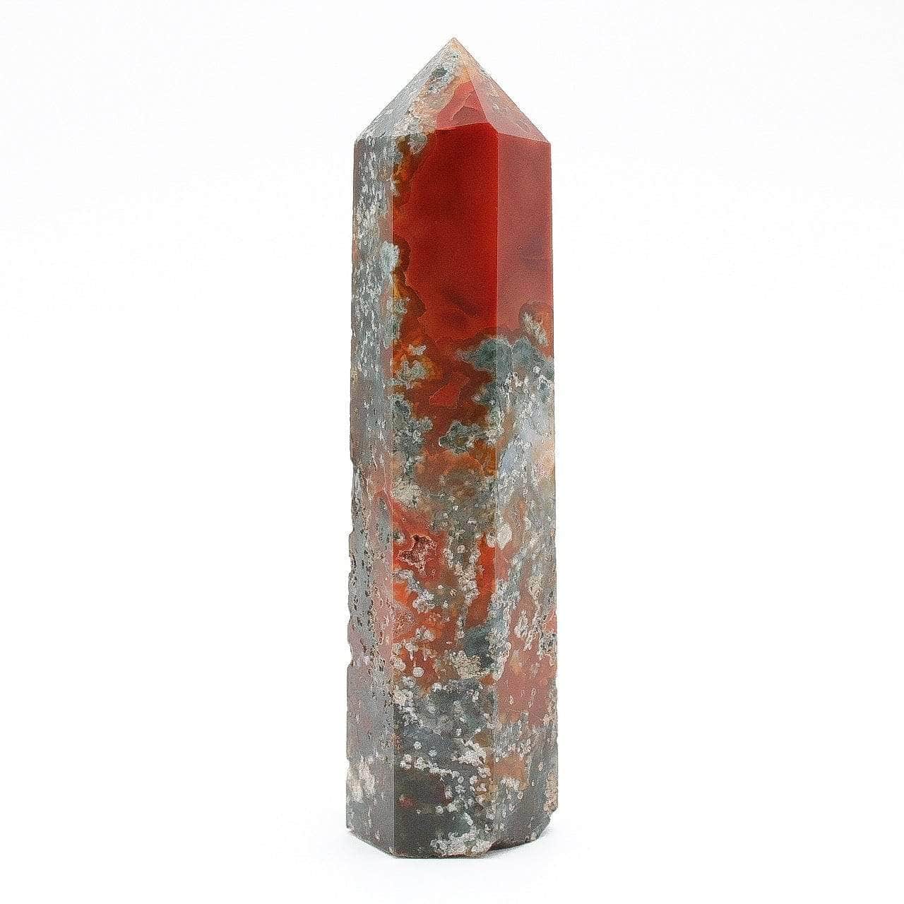 6-11 Crystals Crystal Red Moss Agate Tower (ma-01) 1.75" x 6.5"