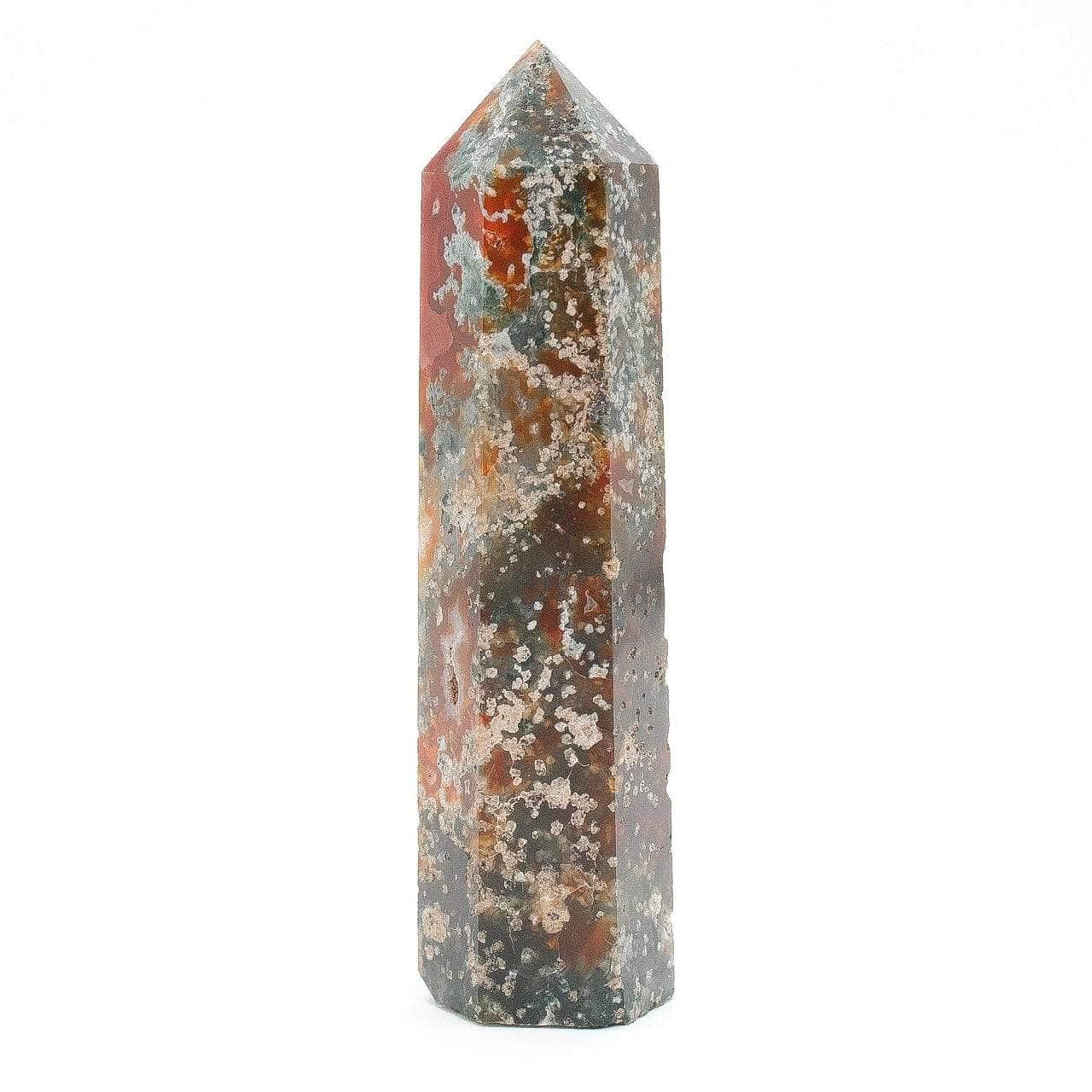 6-11 Crystals Crystal Red Moss Agate Tower (ma-01) 1.75" x 6.5"