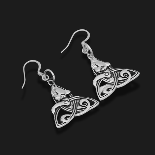 Ancient Treasures Earrings Celtic Cat on Triquetra Stainless Steel Earrings Celtic Cat on Triquetra Stainless Steel Earrings
