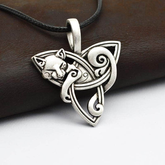 Ancient Treasures Pendants & Necklaces Ancient Treasures' Celtic Cat on Triquetra Stainless Steel Necklace Ancient Treasures' Celtic Cat on Triquetra Stainless Steel Necklace