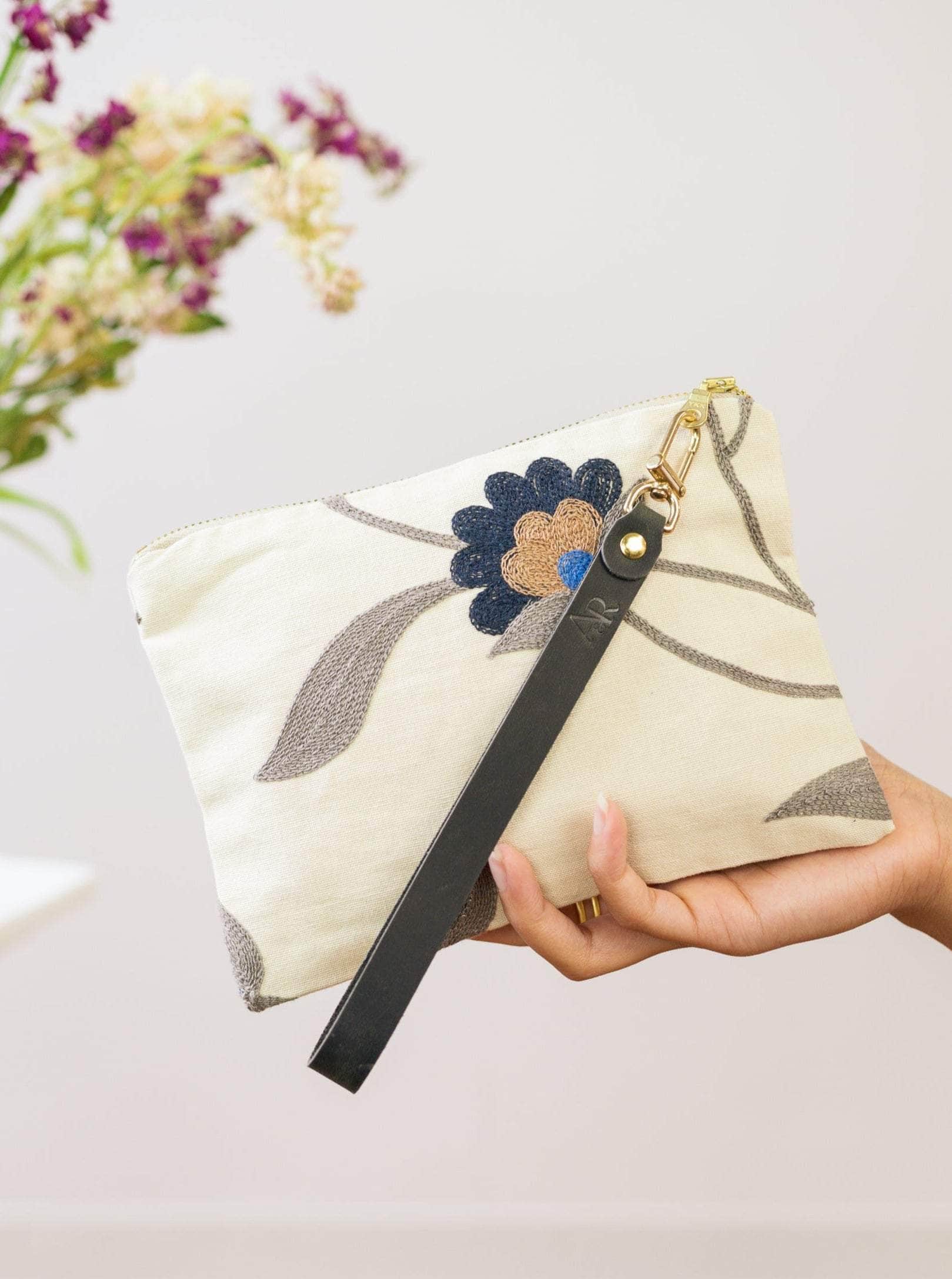 Ash & Rose Blue Poppy Wristlet Purse Blue Poppy Wristlet Purse