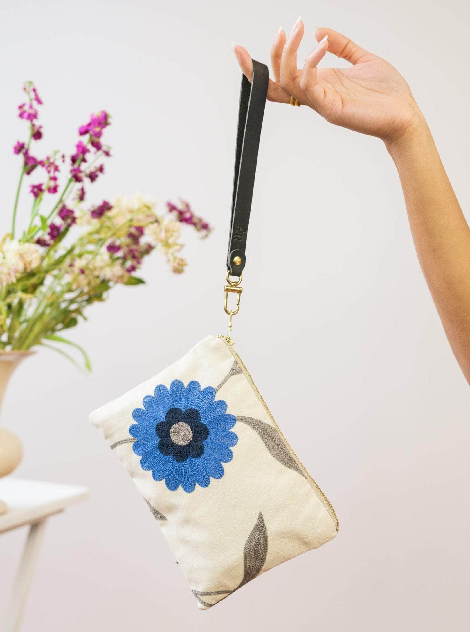 Ash & Rose Blue Poppy Wristlet Purse Blue Poppy Wristlet Purse