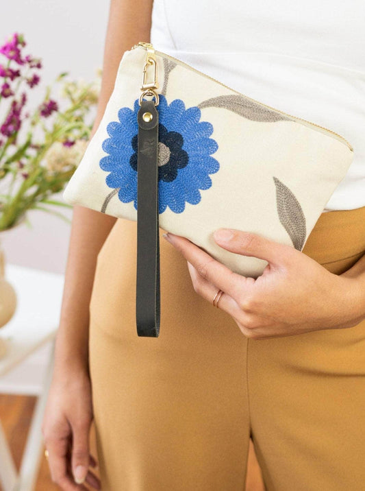 Ash & Rose Blue Poppy Wristlet Purse Blue Poppy Wristlet Purse