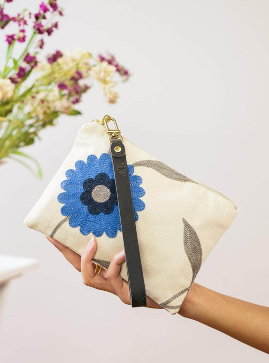 Ash & Rose Blue Poppy Wristlet Purse Blue Poppy Wristlet Purse