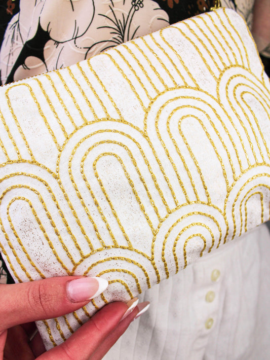 Ash & Rose purse Josephine Embroidered Gold and White Wristlet Purse Josephine Embroidered Gold and White Wristlet Purse
