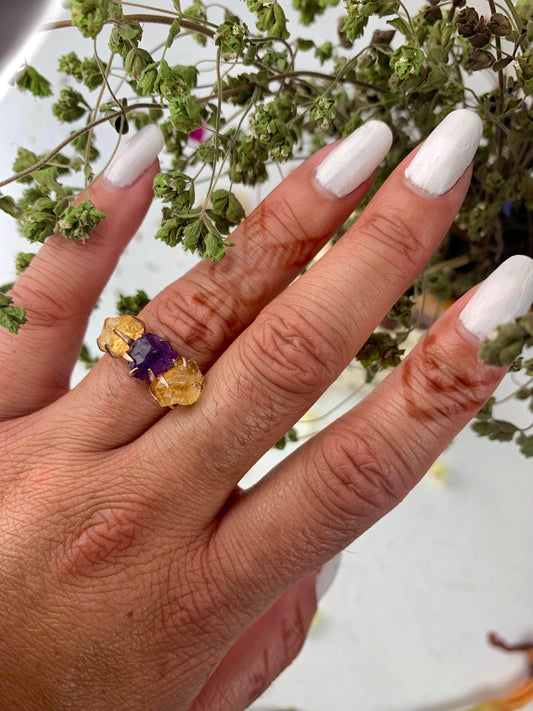 Ash & Rose ring Citrine/Amethyst Cluster Ring - Gold Citrine/Amethyst Cluster Ring - Gold