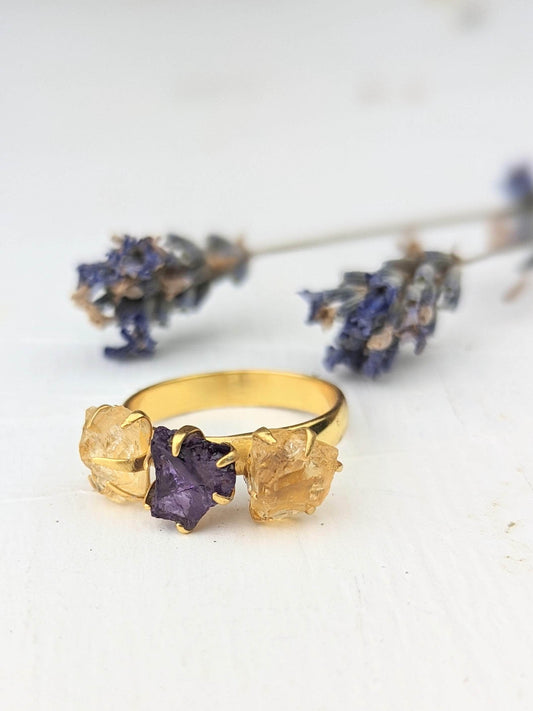 Ash & Rose ring Citrine/Amethyst Cluster Ring - Gold Citrine/Amethyst Cluster Ring - Gold