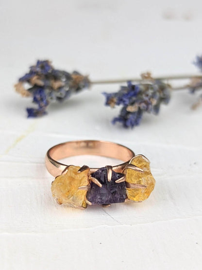 Ash & Rose ring Citrine/Amethyst Cluster Ring - Rose Gold Citrine/Amethyst Cluster Ring - Rose Gold