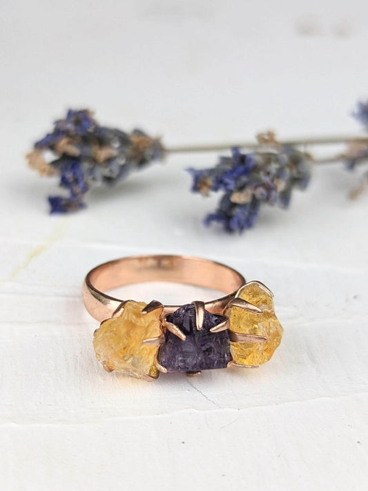 Ash & Rose ring Citrine/Amethyst Cluster Ring - Rose Gold Citrine/Amethyst Cluster Ring - Rose Gold