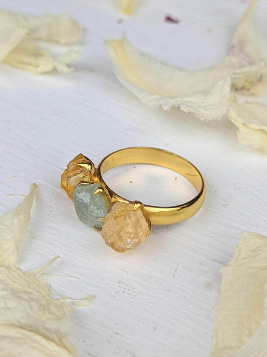 Ash & Rose ring Citrine/Aquamarine Cluster Ring - Gold Citrine/Aquamarine Cluster Ring - Gold