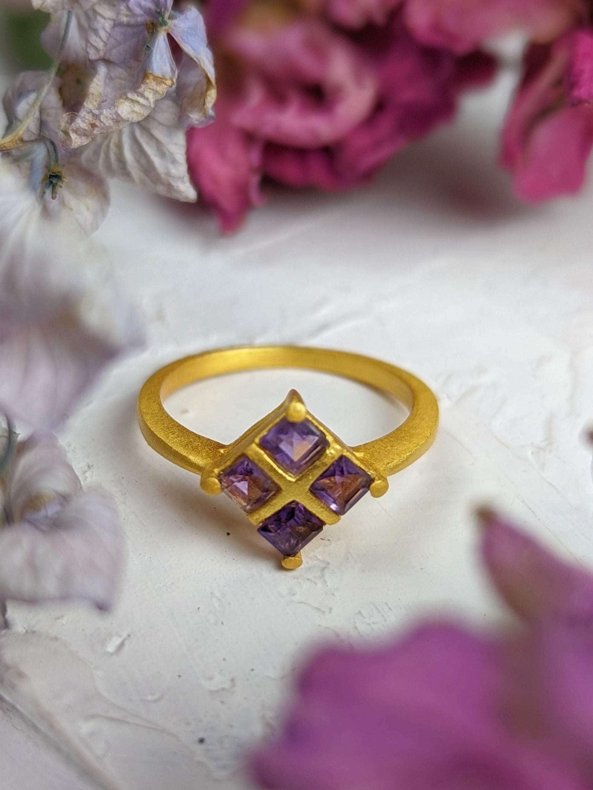 Ash & Rose ring Faceted Amethyst Square Ring Faceted Amethyst Square Ring