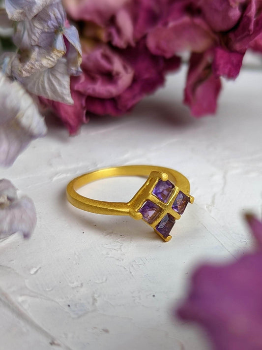 Ash & Rose ring Faceted Amethyst Square Ring Faceted Amethyst Square Ring