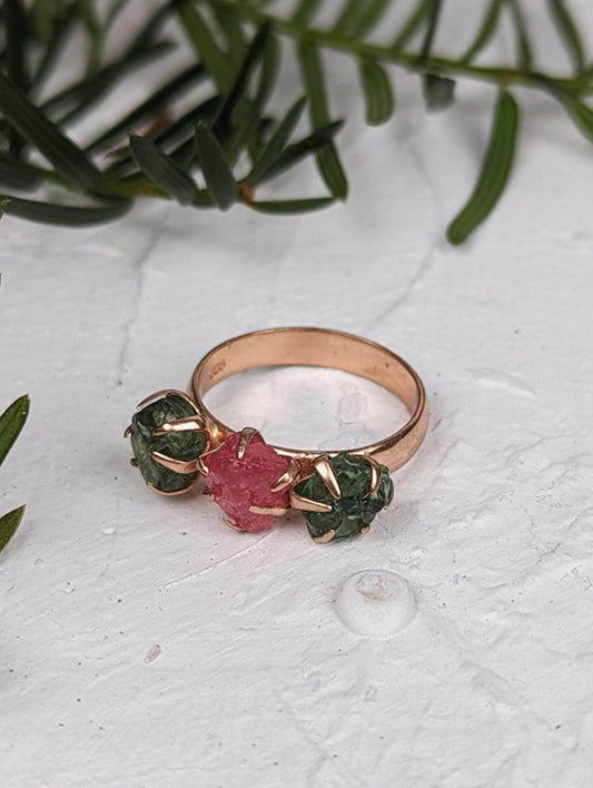Ash & Rose ring Peridot/Tourmaline Cluster Ring - Rose Gold - Size 7 Peridot/Tourmaline Cluster Ring - Rose Gold - Size 7