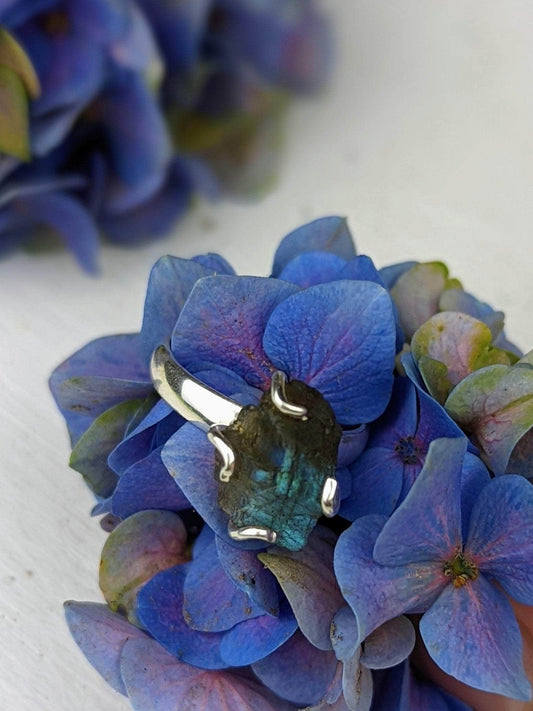 Ash & Rose Rings Raw Labradorite Prong Ring Raw Labradorite Prong Ring