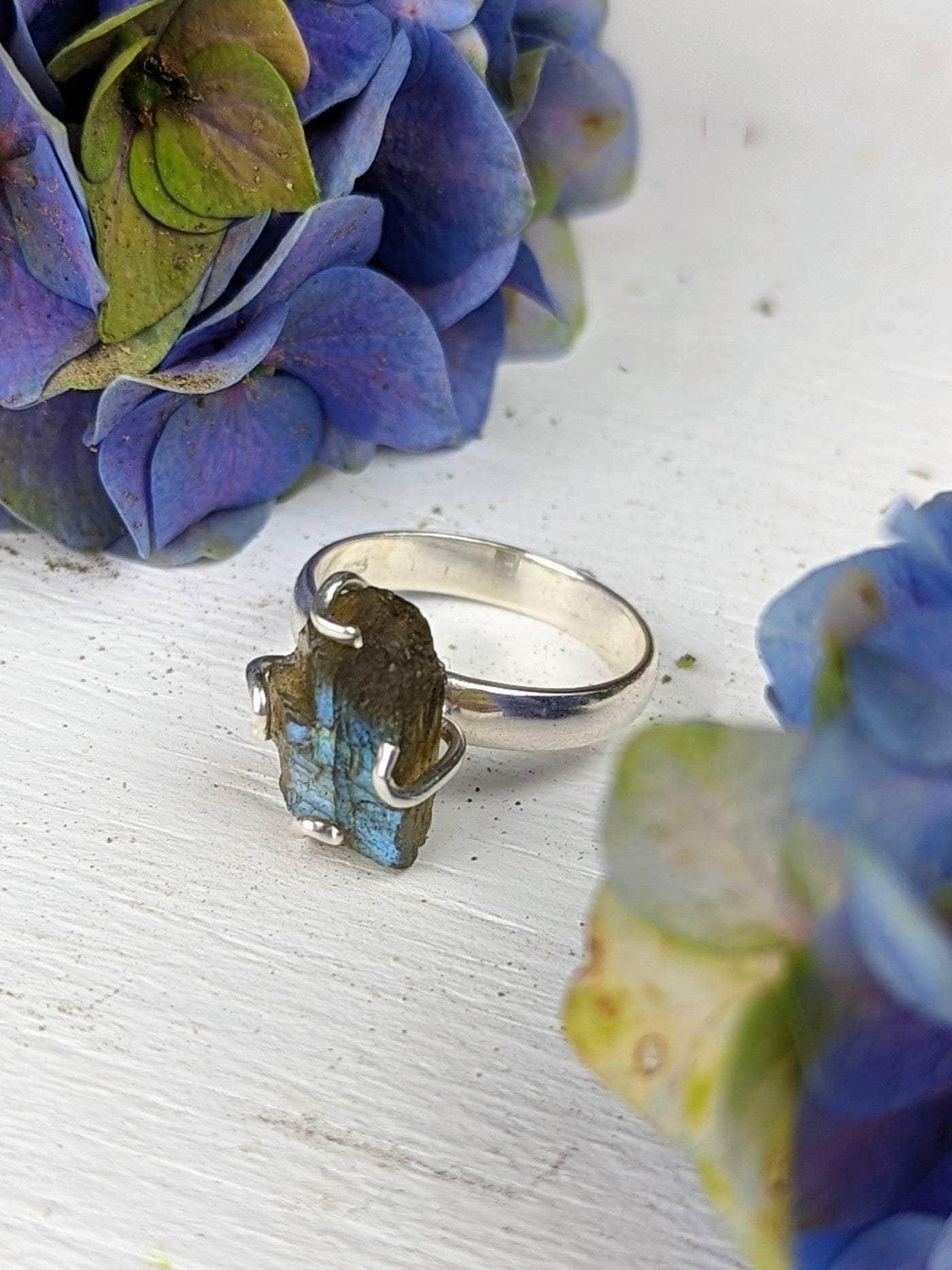 Ash & Rose Rings Raw Labradorite Prong Ring Raw Labradorite Prong Ring