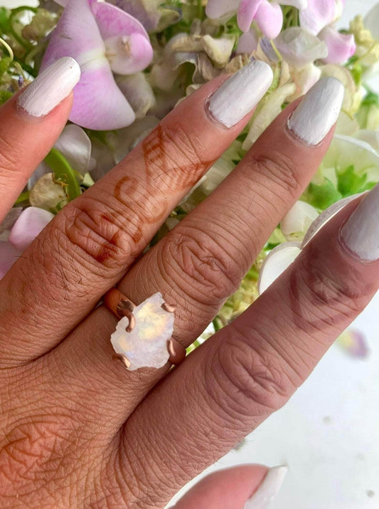 Ash & Rose Rings Rose Gold / 7 Raw Moonstone Prong Ring Raw Moonstone Prong Ring