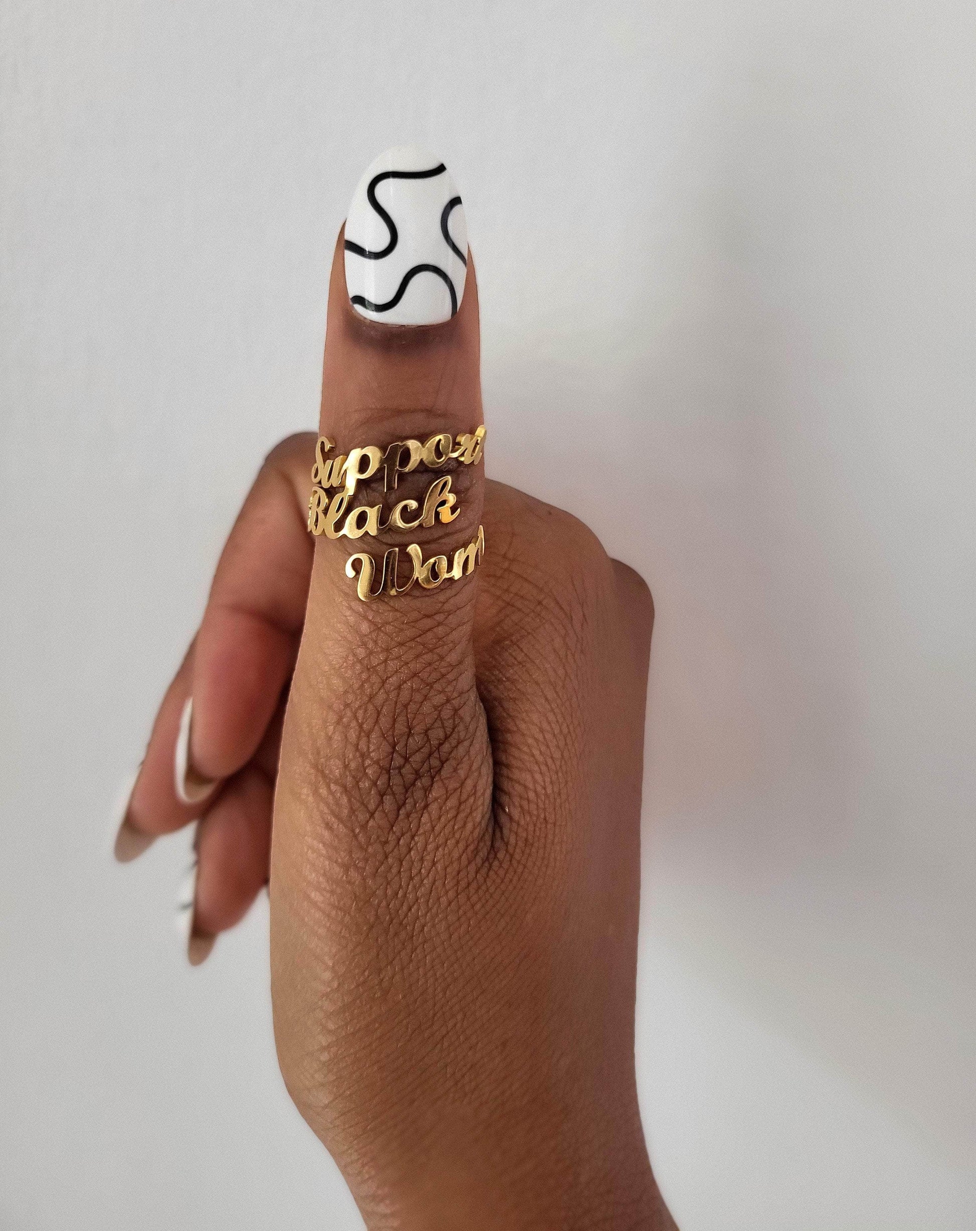 Moon Goddess Support Black Women 18K Gold Plated Ring Support Black Women 18K Gold Plated Ring