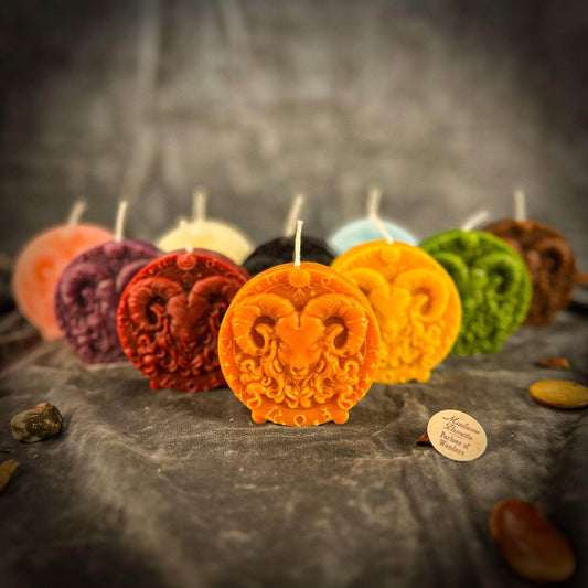 Parlour of Wonders Beeswax Candle Beeswax Aries Ram Zodiac Spell Candle Beeswax Aries Ram Zodiac Spell Candle
