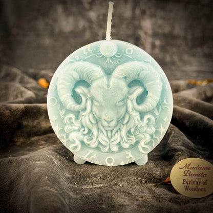 Parlour of Wonders Beeswax Candle Blue (Reconciliation) Beeswax Aries Ram Zodiac Spell Candle Beeswax Aries Ram Zodiac Spell Candle