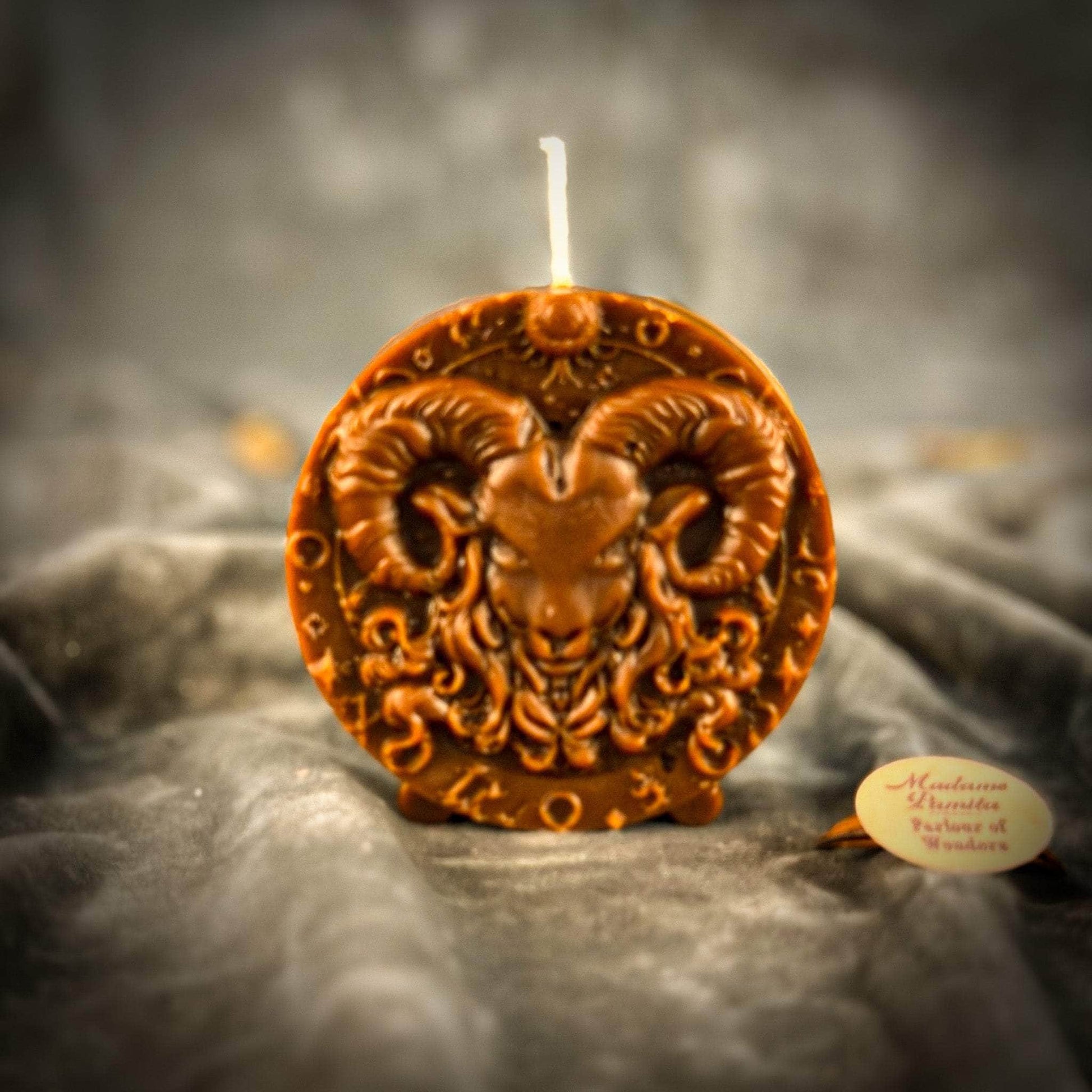 Parlour of Wonders Beeswax Candle Brown (Grounding) Beeswax Aries Ram Zodiac Spell Candle Beeswax Aries Ram Zodiac Spell Candle