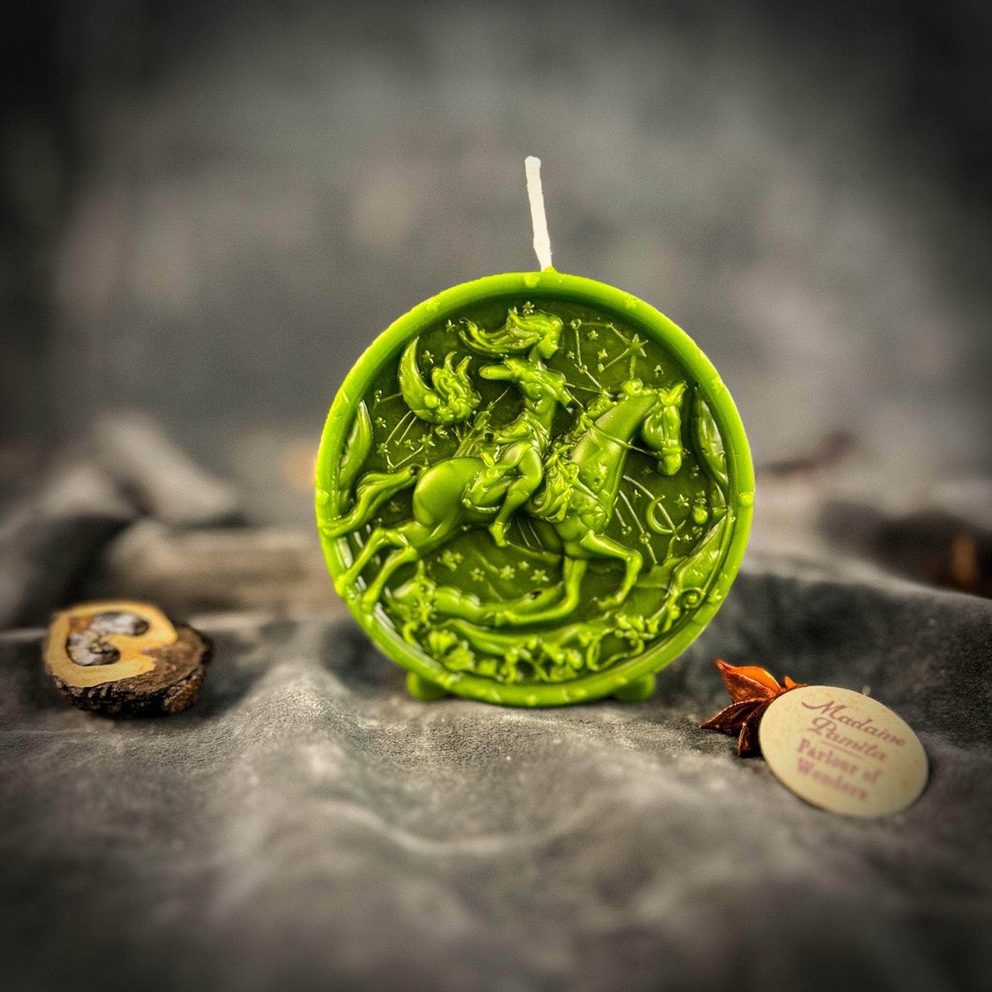 Parlour of Wonders Beeswax Candle Green (Prosperity) Beeswax Sagittarius Archer Zodiac Spell Candle Beeswax Sagittarius Archer Zodiac Spell Candle