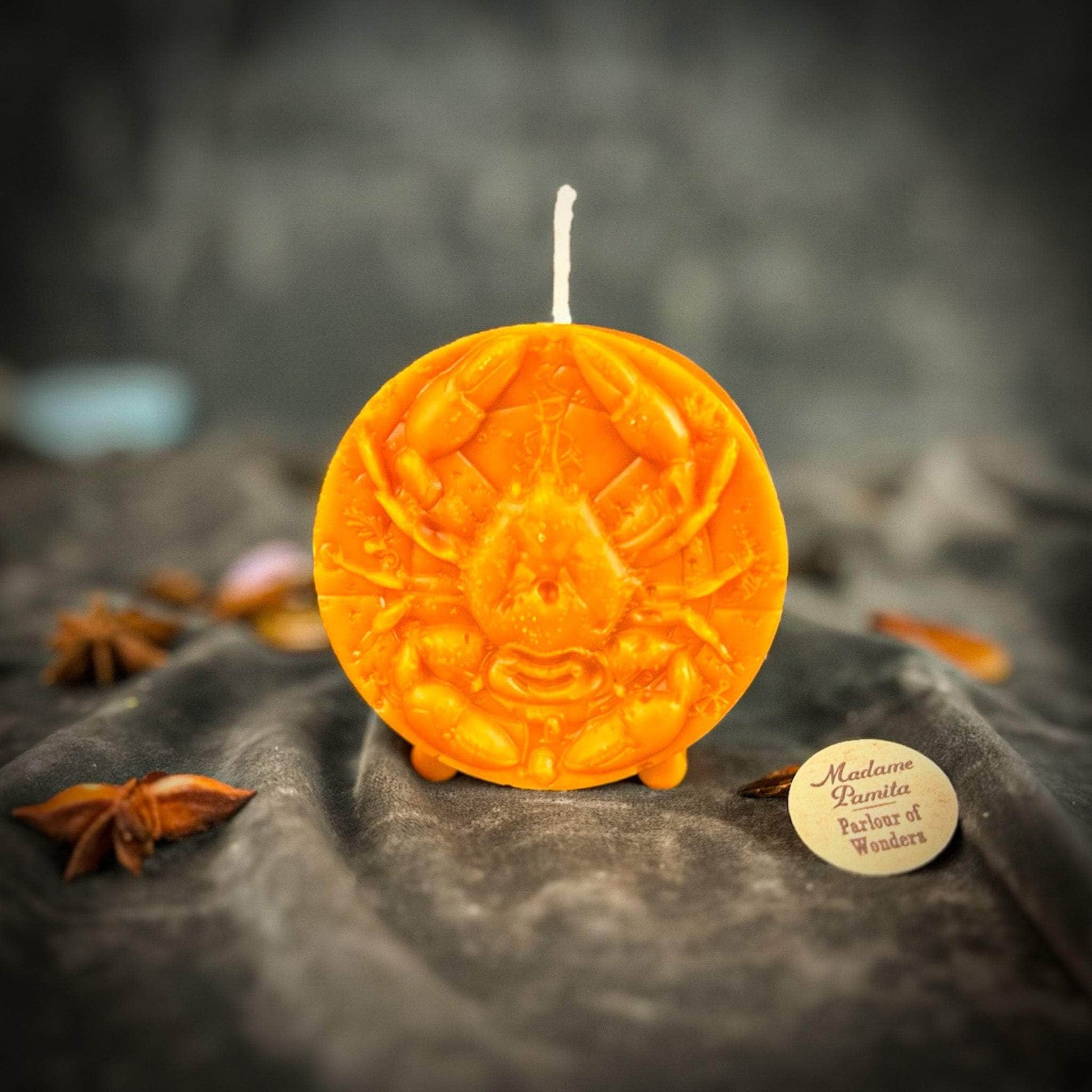 Parlour of Wonders Beeswax Candle Orange (Removing Blocks) Beeswax Cancer Crab Zodiac Spell Candle Beeswax Cancer Crab Zodiac Spell Candle
