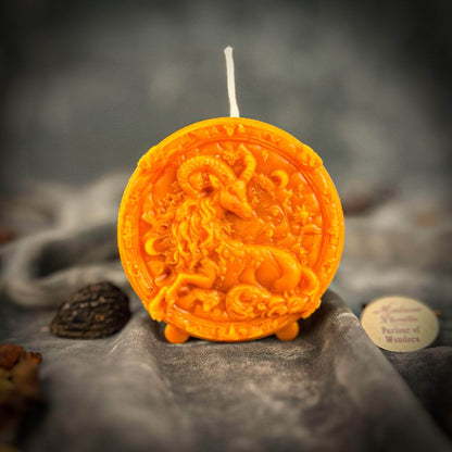 Parlour of Wonders Beeswax Candle Orange (Removing Blocks) Beeswax Capricorn Goat Zodiac Spell Candle Beeswax Capricorn Goat Zodiac Spell Candle
